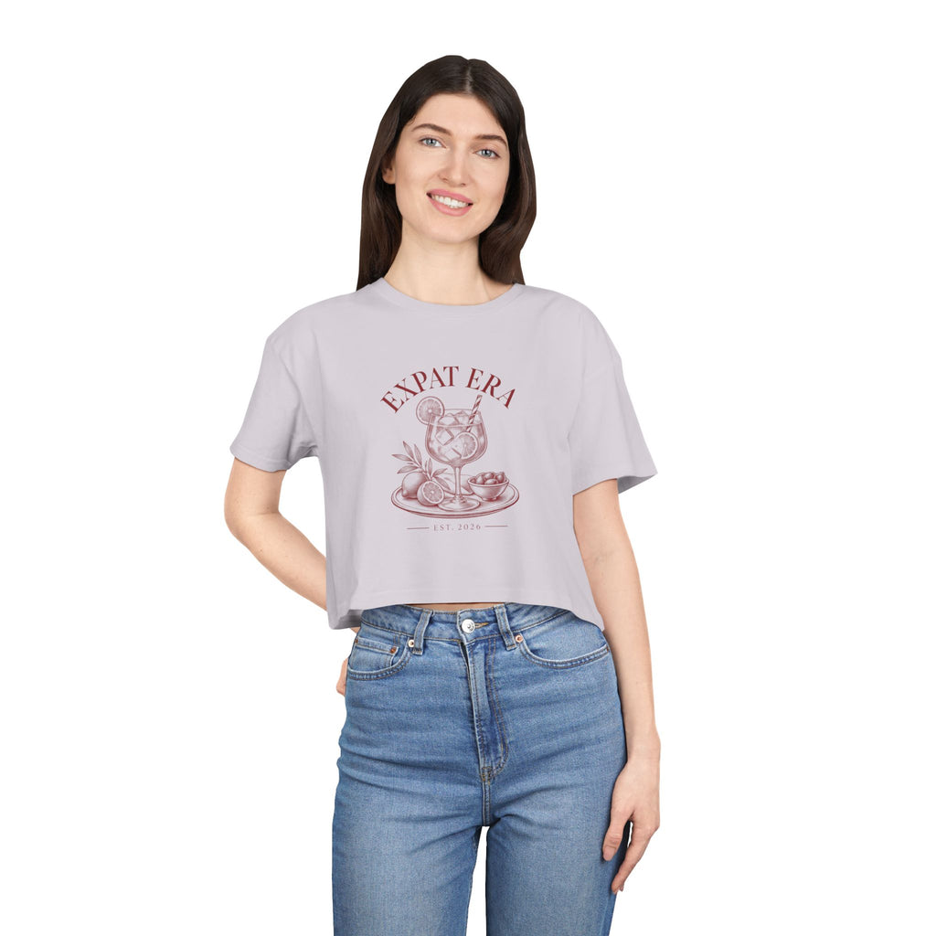 Crop Tee — "Expat Era" Vintage Travel Cocktail Graphic Top