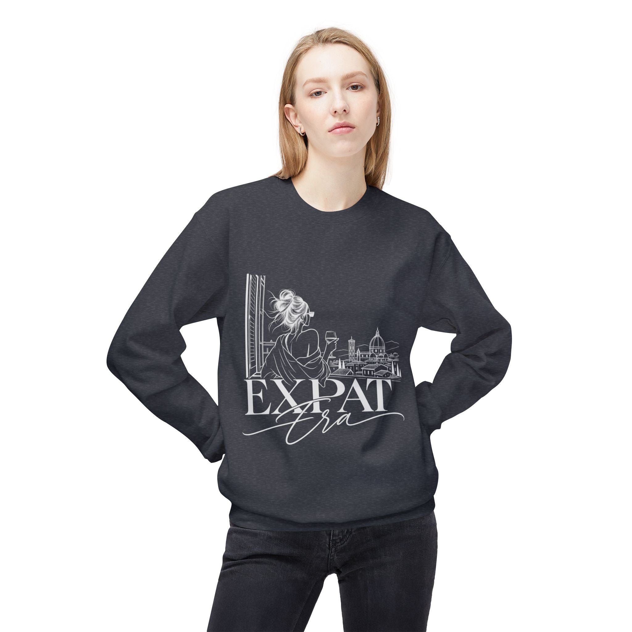 Expat Life Crewneck Sweatshirt — Women's Travel Cityscape Graphic