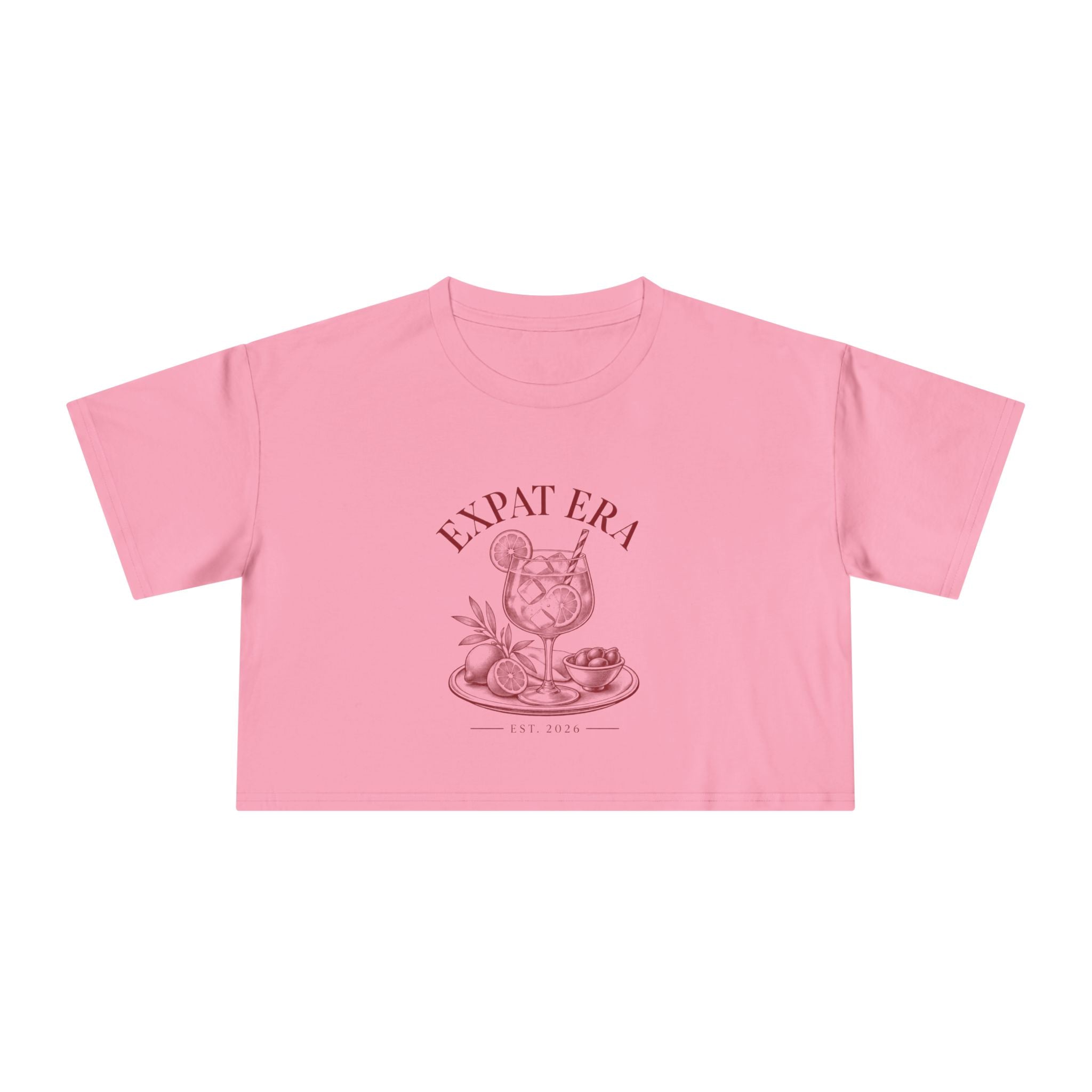 Crop Tee — "Expat Era" Vintage Travel Cocktail Graphic Top