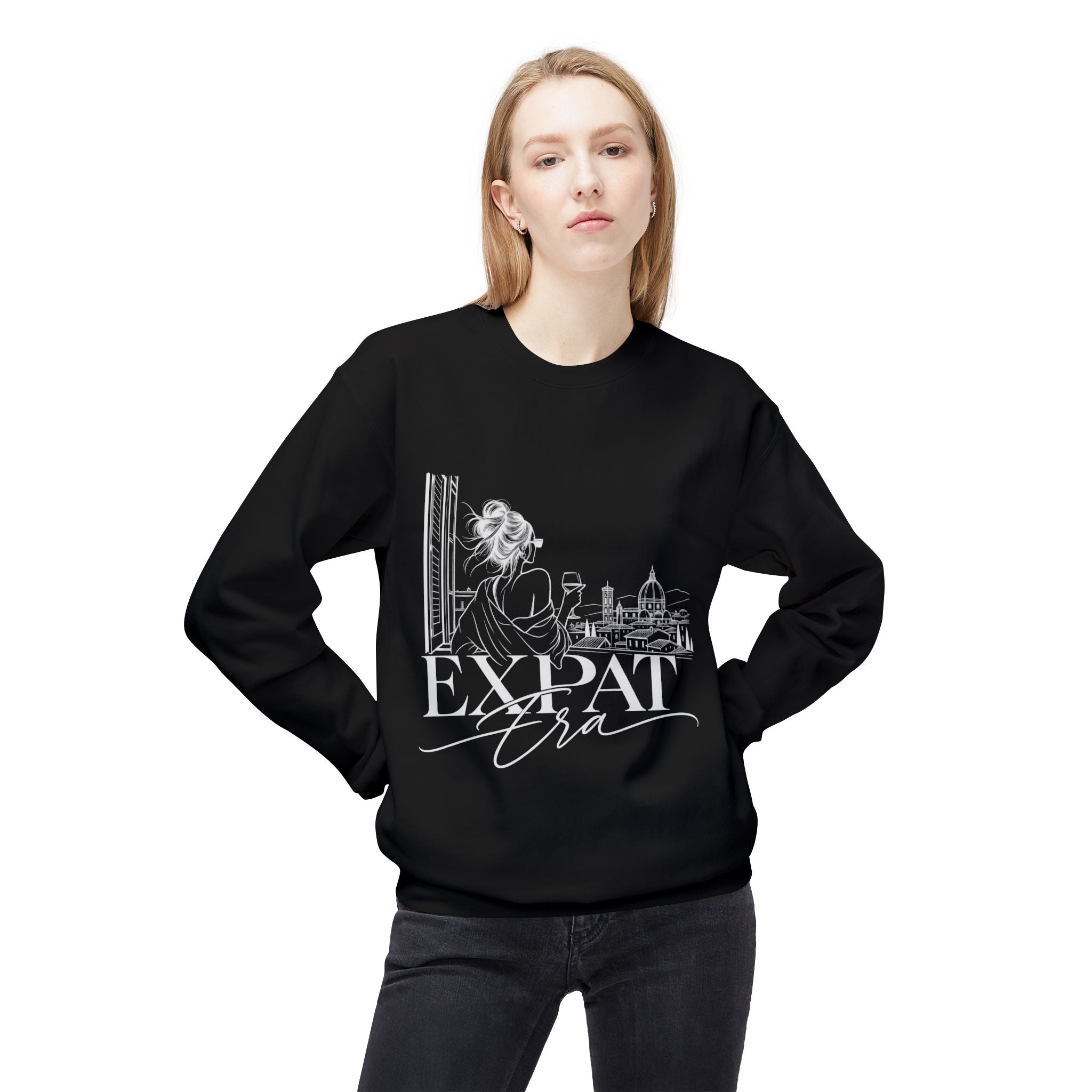 Expat Life Crewneck Sweatshirt — Women's Travel Cityscape Graphic