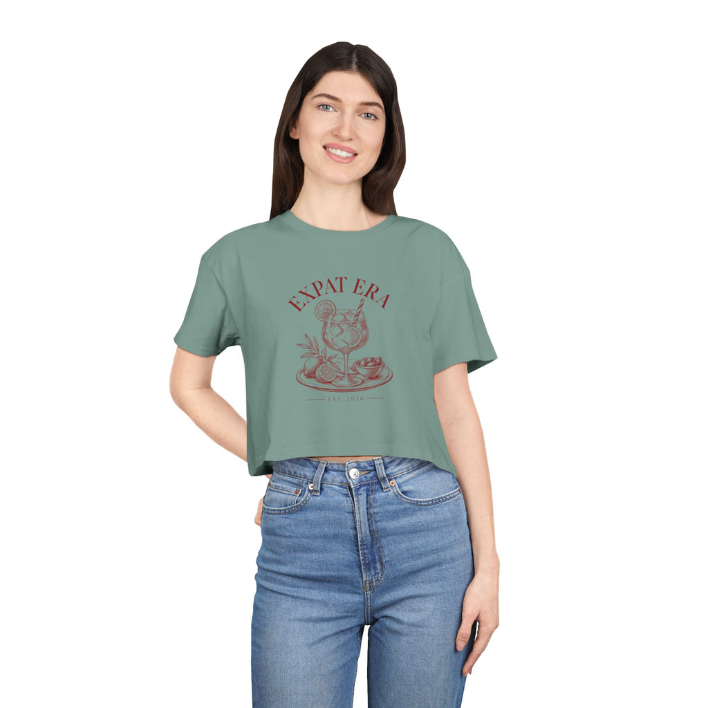 Crop Tee — "Expat Era" Vintage Travel Cocktail Graphic Top