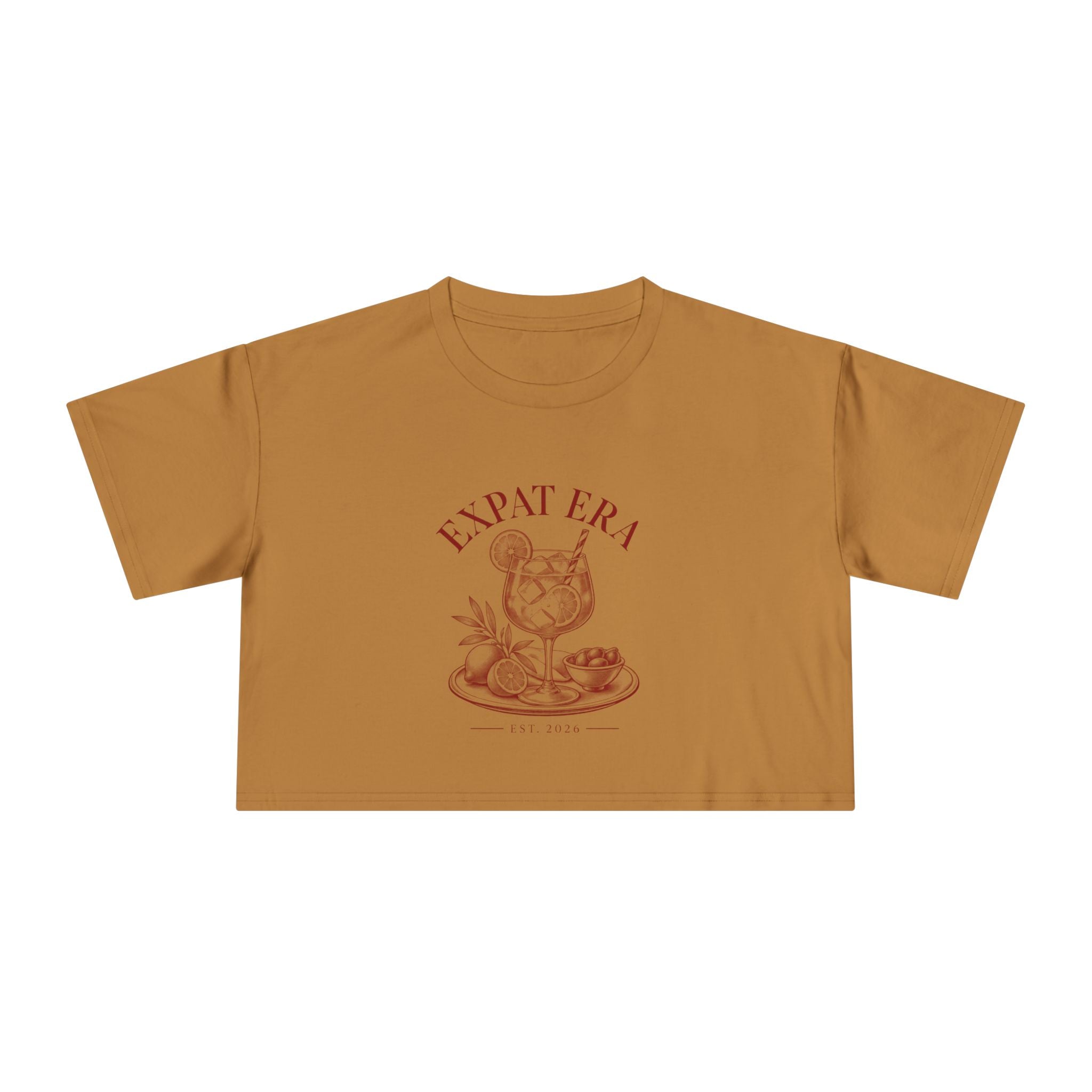 Crop Tee — "Expat Era" Vintage Travel Cocktail Graphic Top