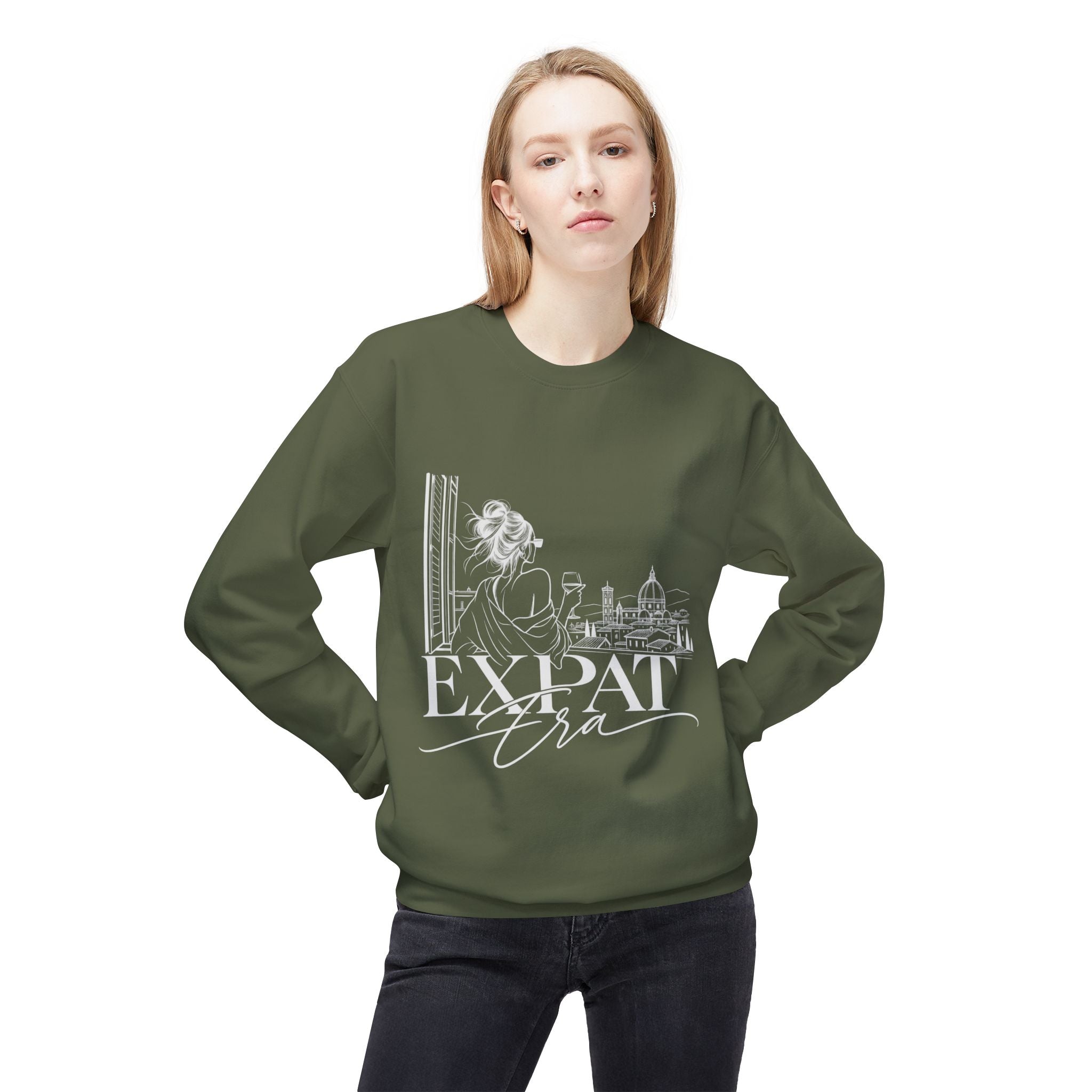 Expat Life Crewneck Sweatshirt — Women's Travel Cityscape Graphic
