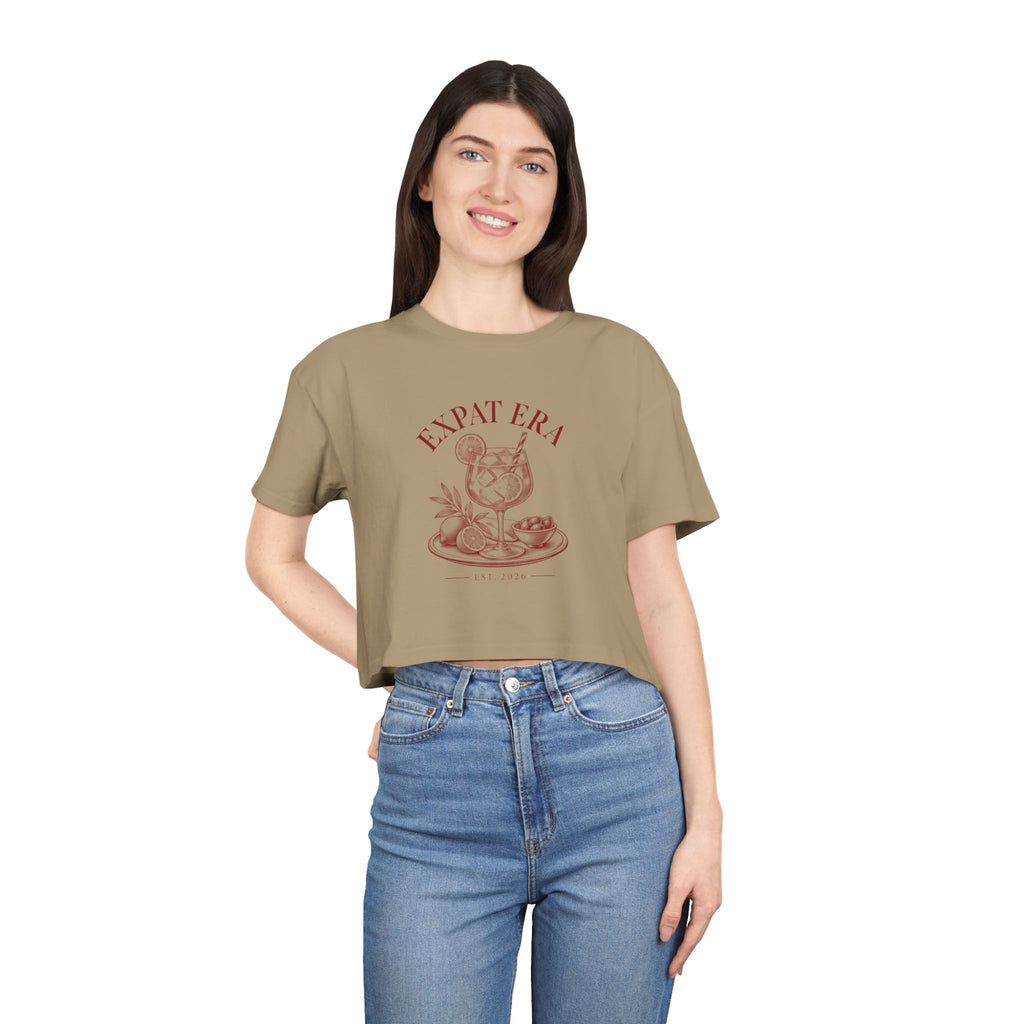 Crop Tee — "Expat Era" Vintage Travel Cocktail Graphic Top