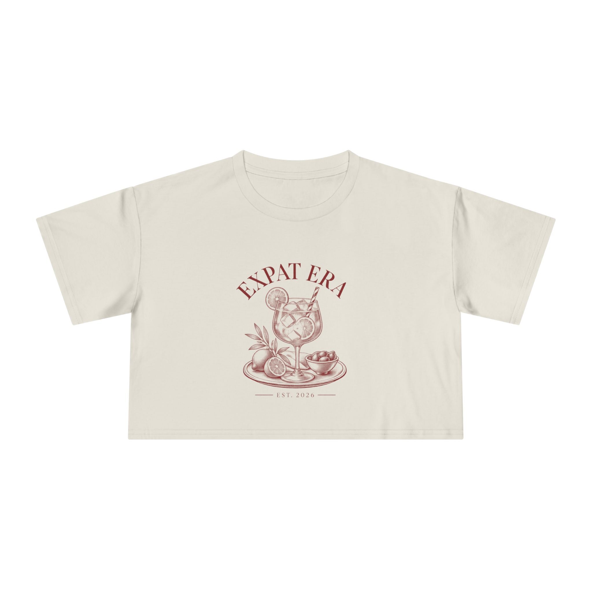 Crop Tee — "Expat Era" Vintage Travel Cocktail Graphic Top