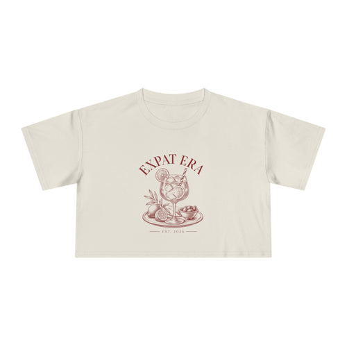 Crop Tee — "Expat Era" Vintage Travel Cocktail Graphic Top