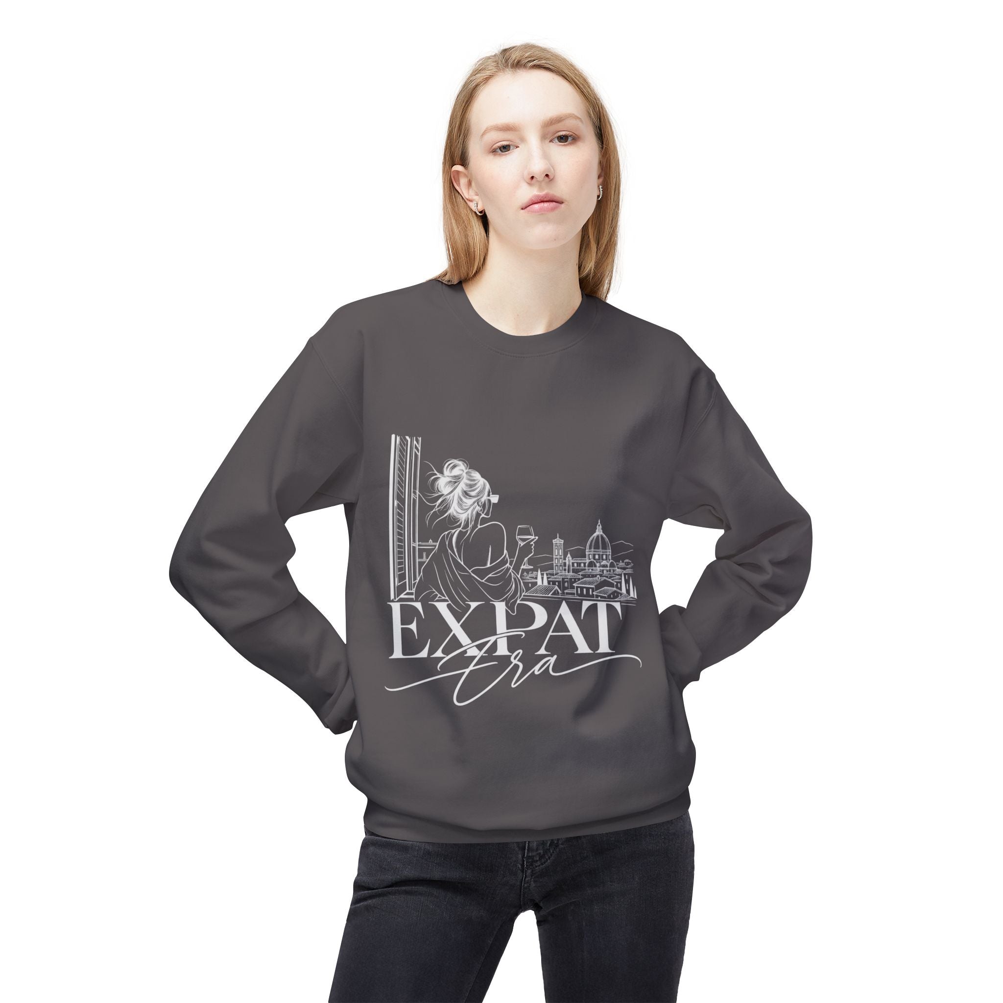 Expat Life Crewneck Sweatshirt — Women's Travel Cityscape Graphic