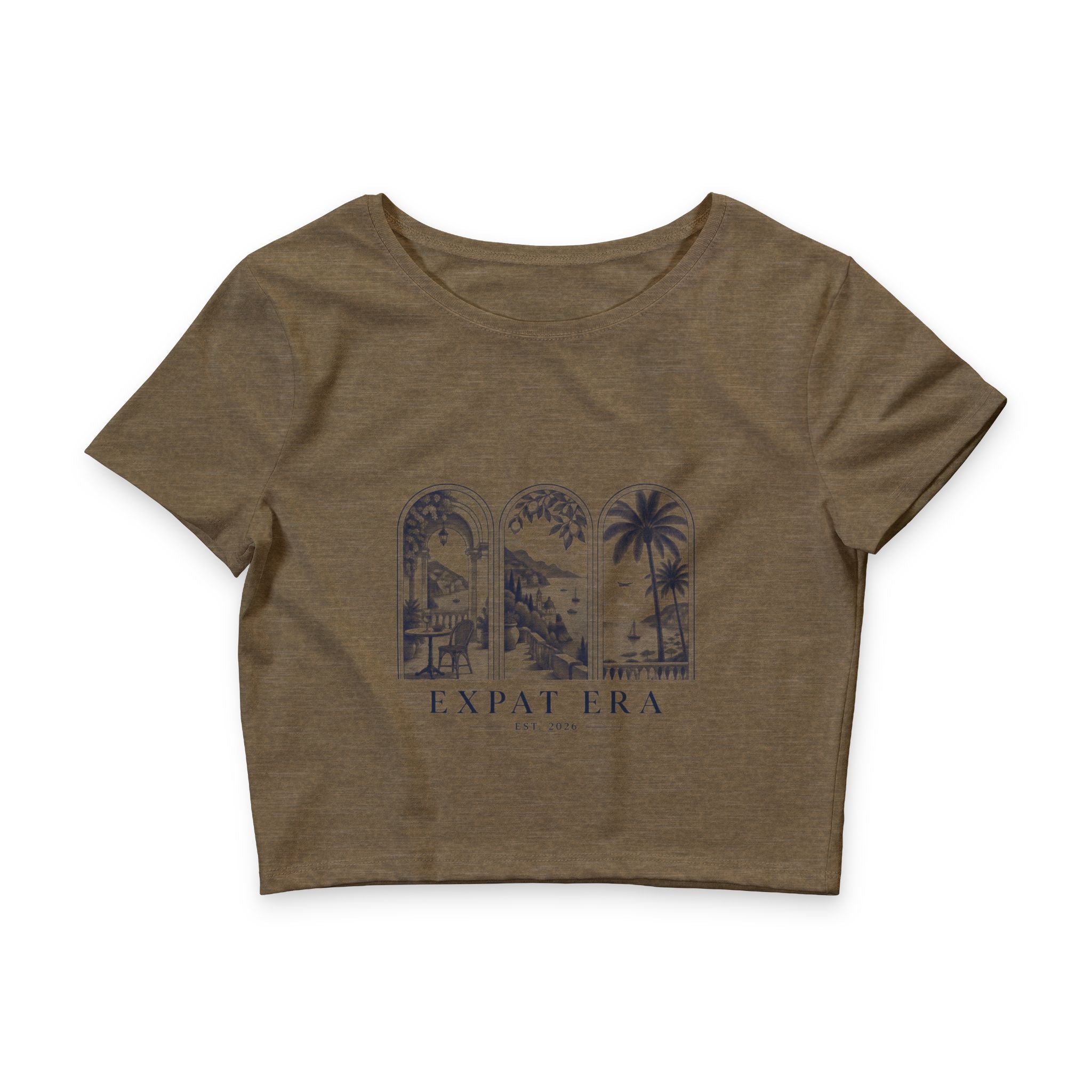 Expat Era Crop Tee — Vintage Travel Arch Graphic Women’s Crop Top