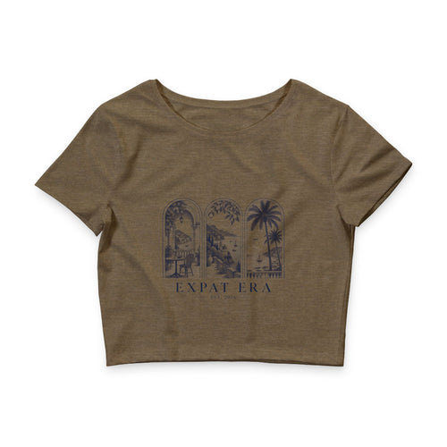 Expat Era Crop Tee — Vintage Travel Arch Graphic Women’s Crop Top