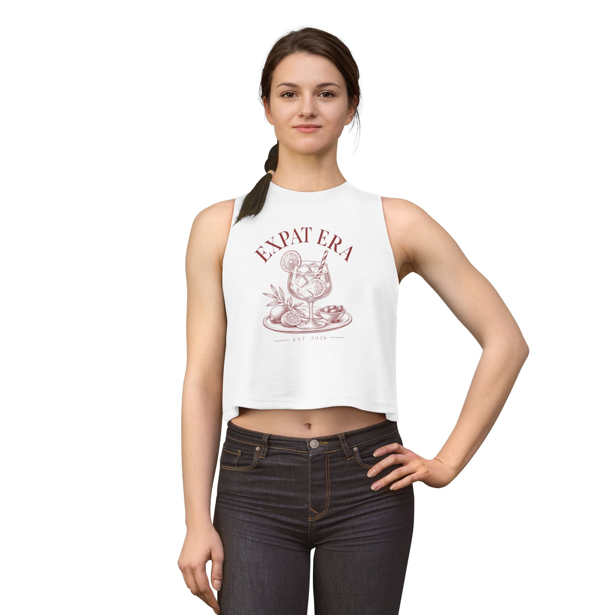 Expat Era Crop Top — Vintage Cocktail Graphic Women's Tank