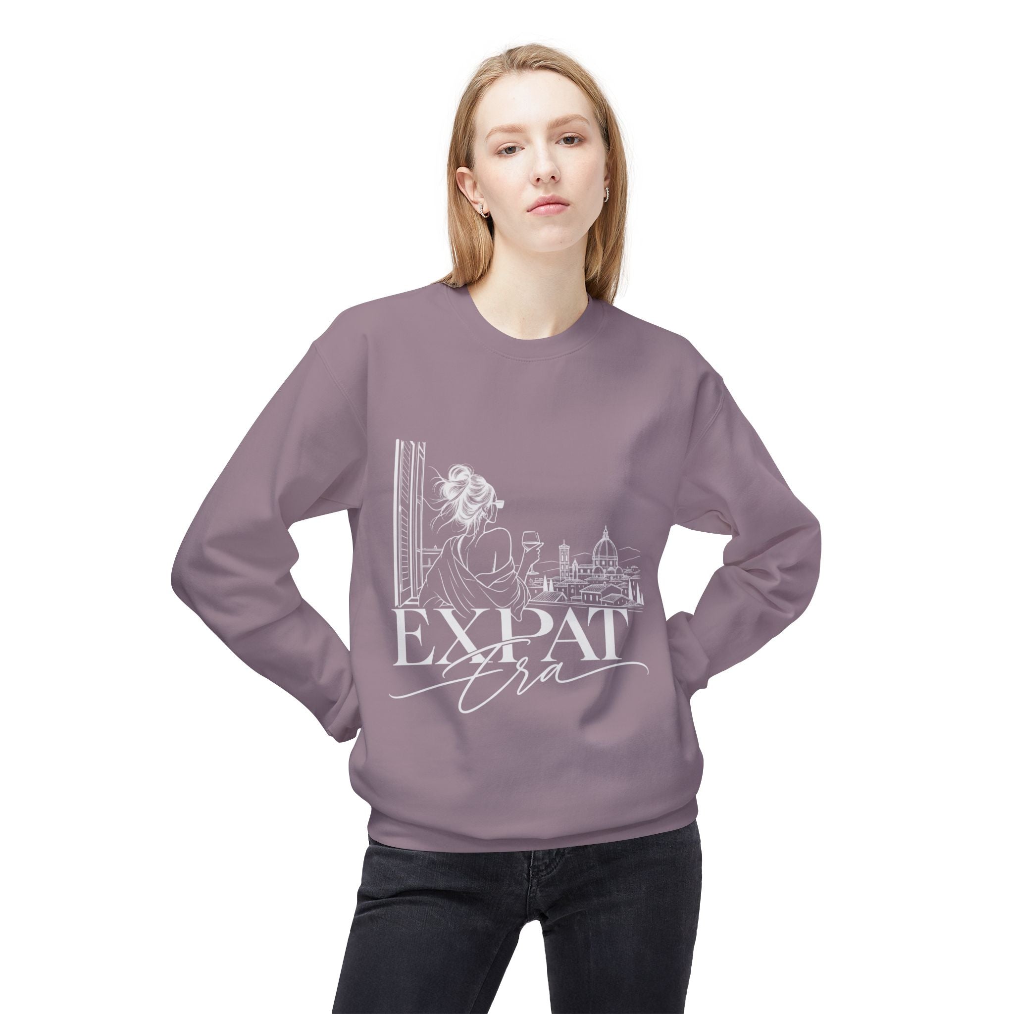 Expat Life Crewneck Sweatshirt — Women's Travel Cityscape Graphic