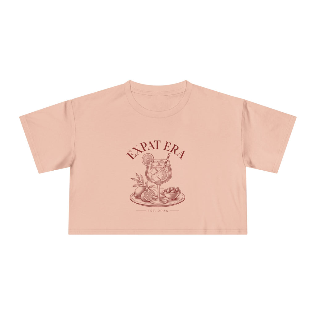 Crop Tee — "Expat Era" Vintage Travel Cocktail Graphic Top