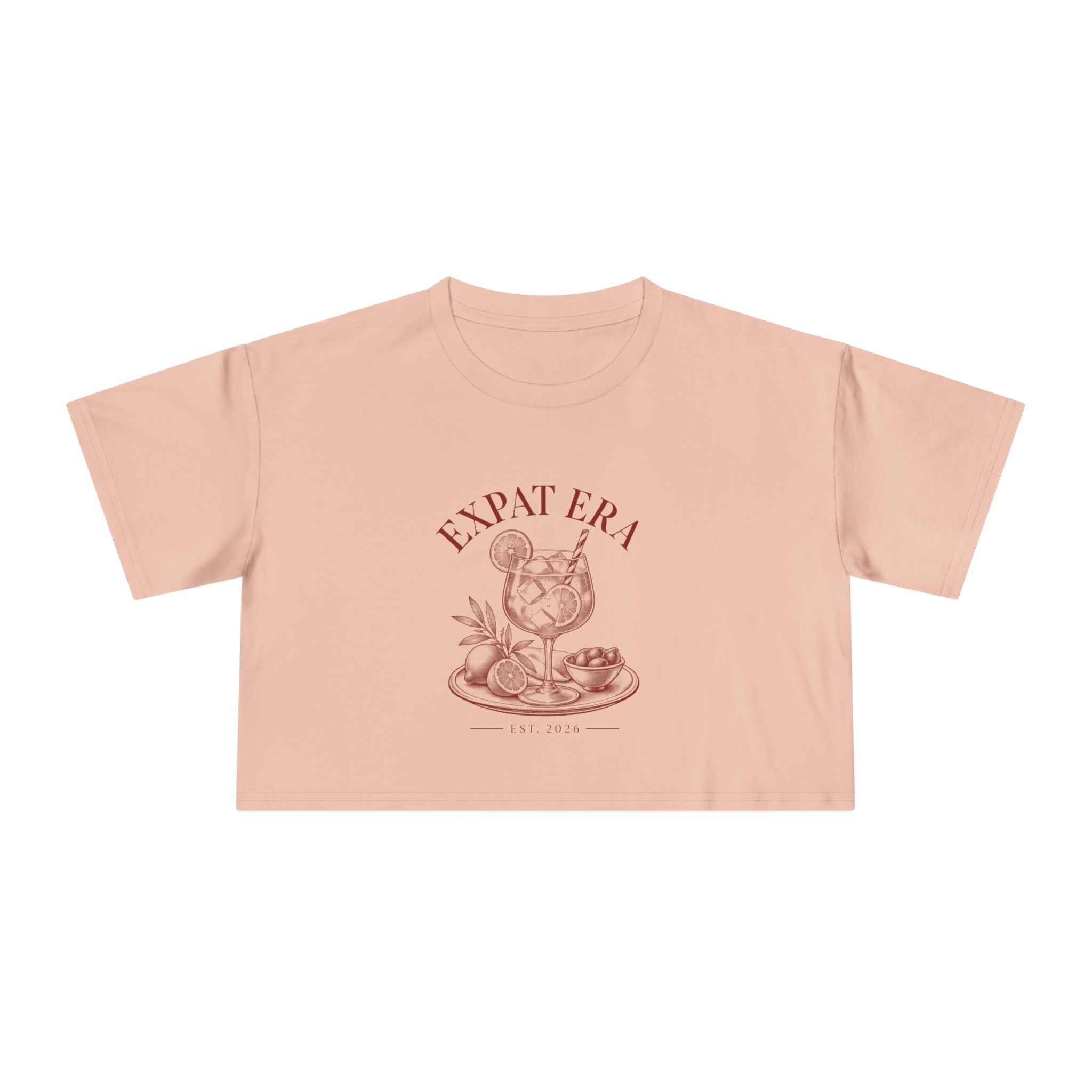 Crop Tee — "Expat Era" Vintage Travel Cocktail Graphic Top