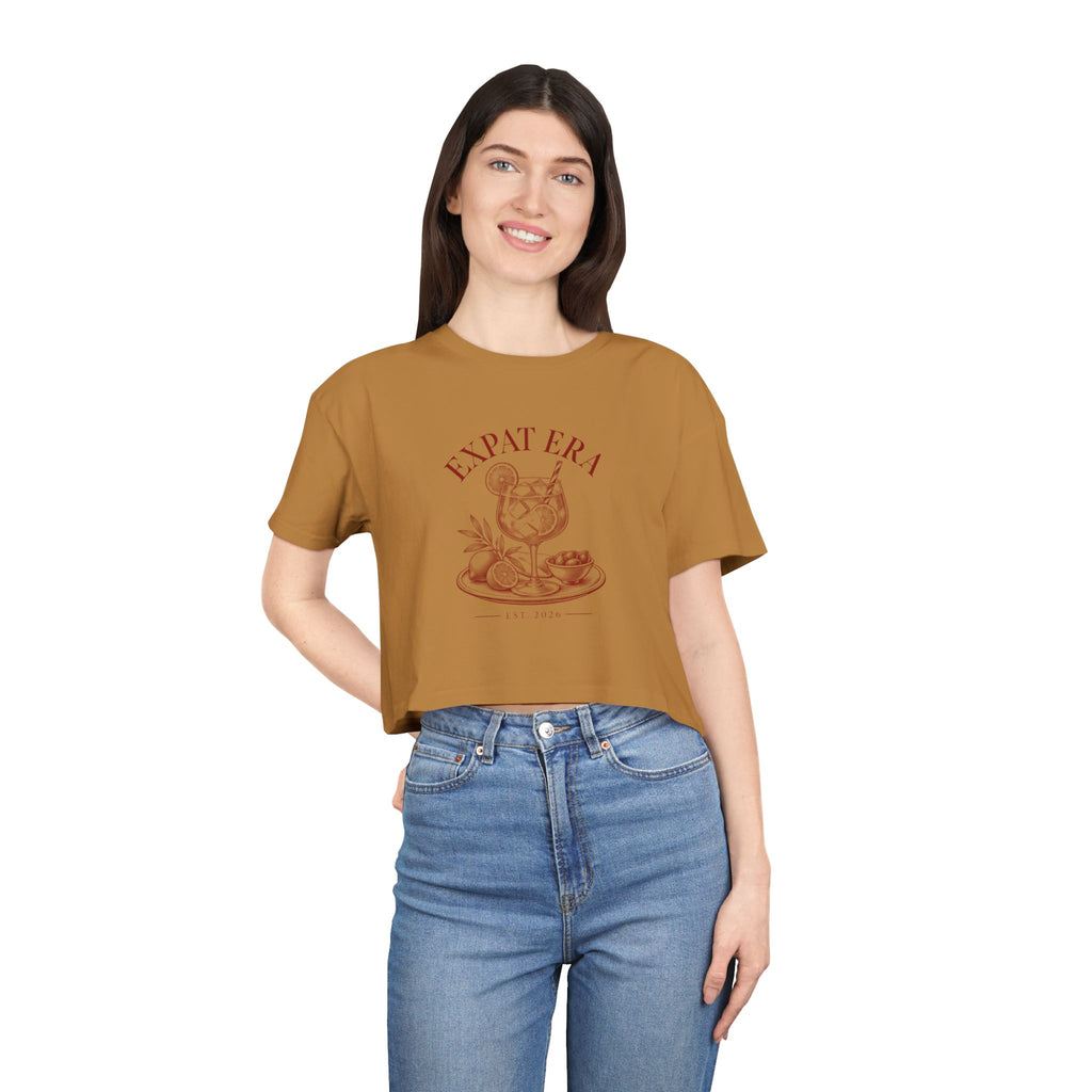 Crop Tee — "Expat Era" Vintage Travel Cocktail Graphic Top