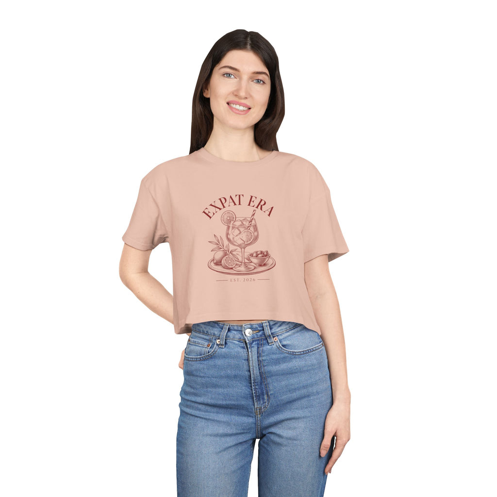 Crop Tee — "Expat Era" Vintage Travel Cocktail Graphic Top