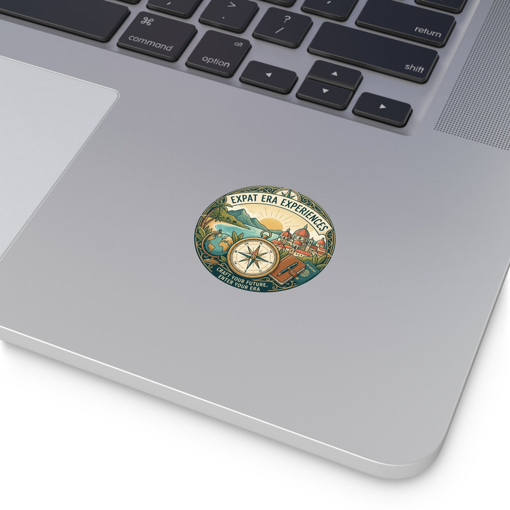 Expat Era Experiences - Round Travel Sticker - Compass & Passport Vinyl Decal