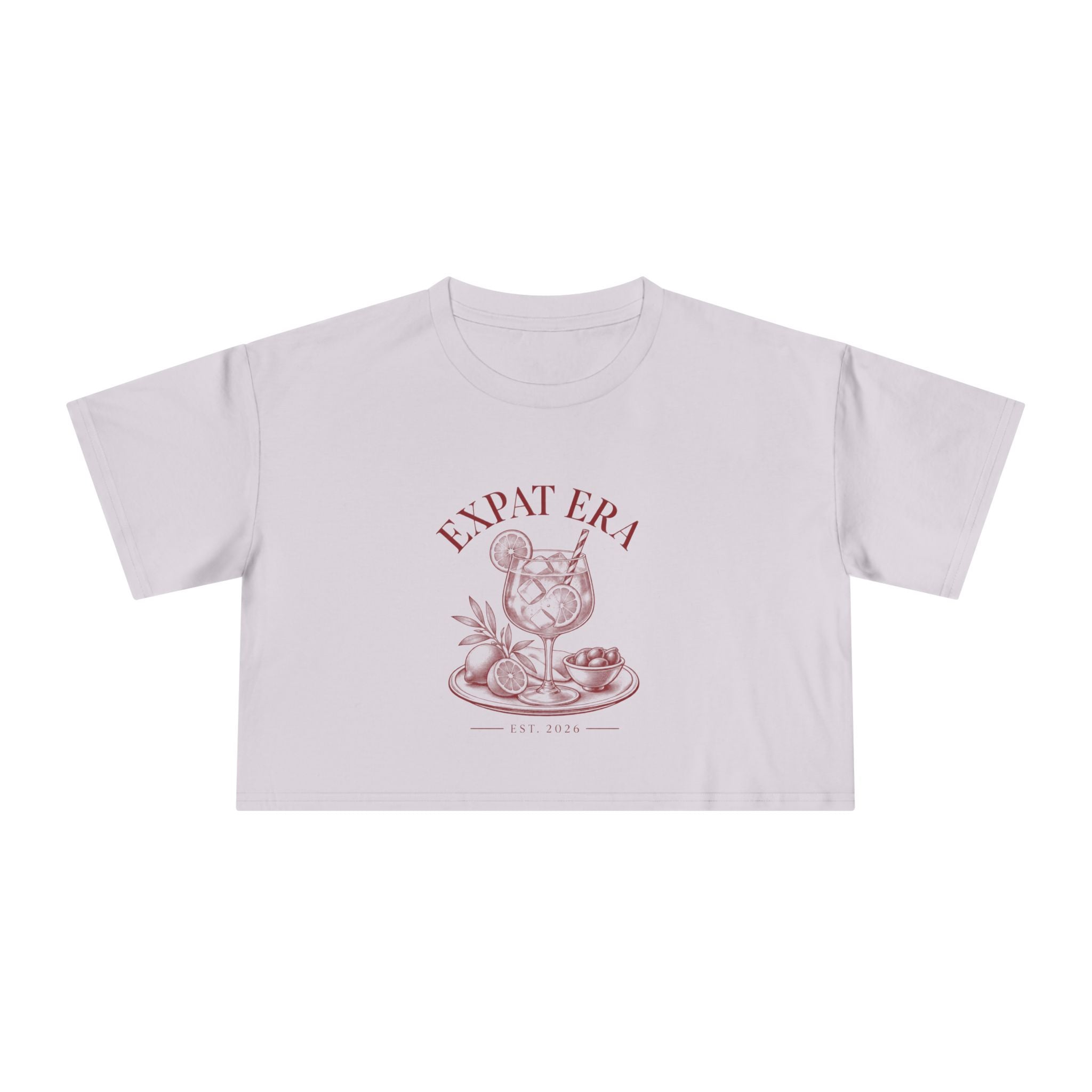 Crop Tee — "Expat Era" Vintage Travel Cocktail Graphic Top
