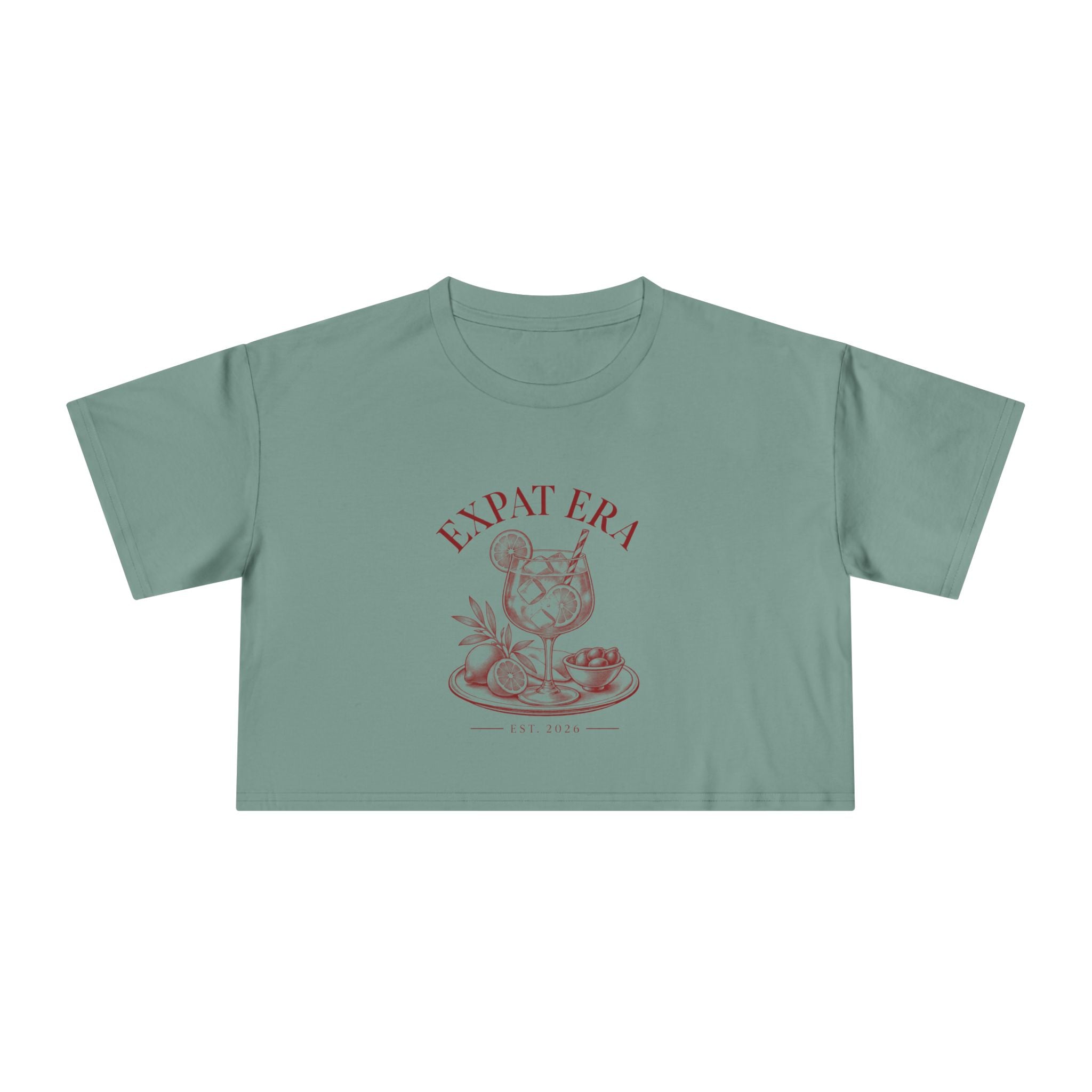Crop Tee — "Expat Era" Vintage Travel Cocktail Graphic Top